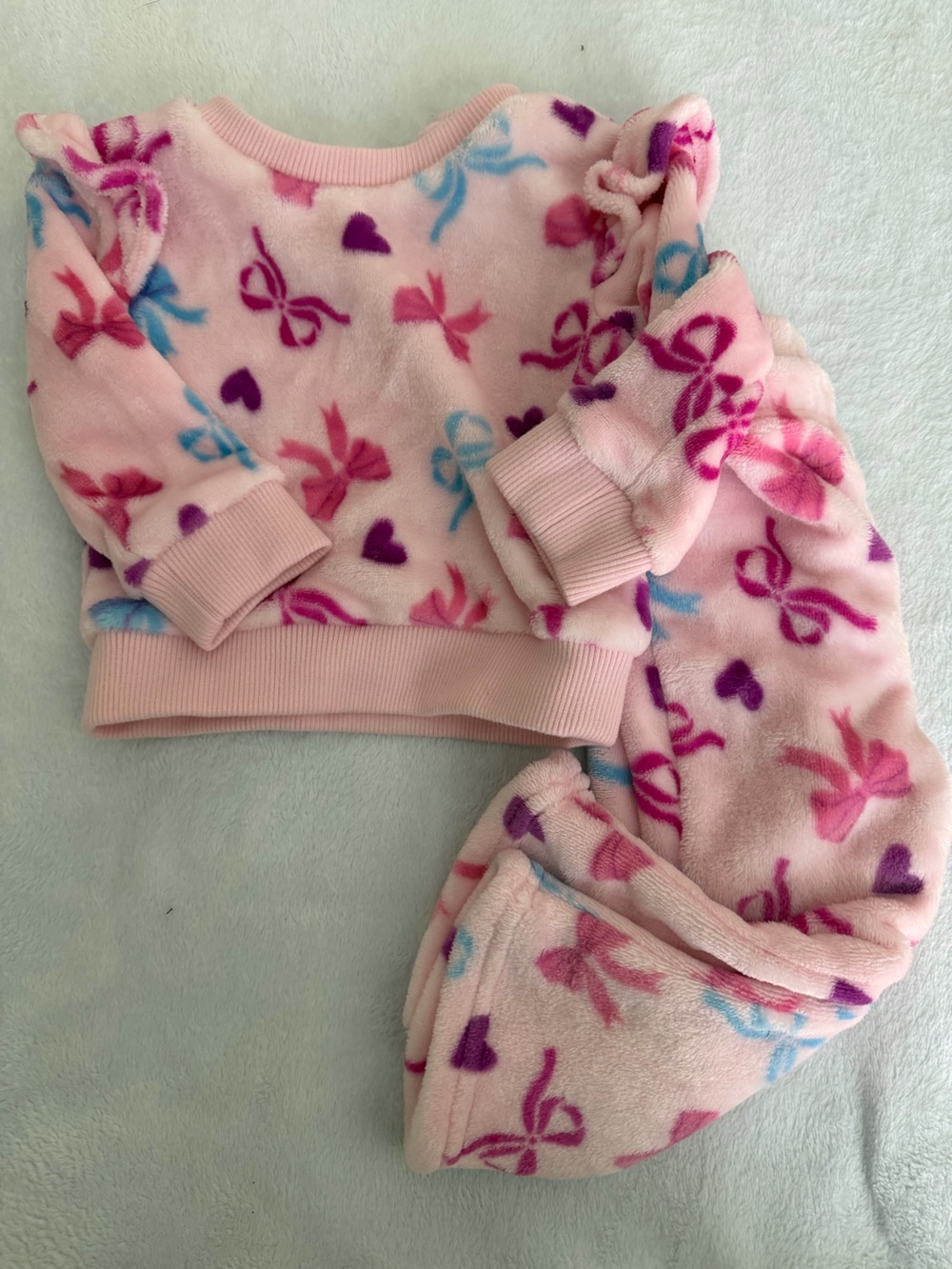 Rare Editions Pink Bow & Heart Fleece Matching Set